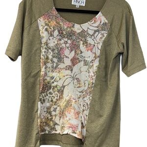 Finch Olive Floral Panel Top Sz S